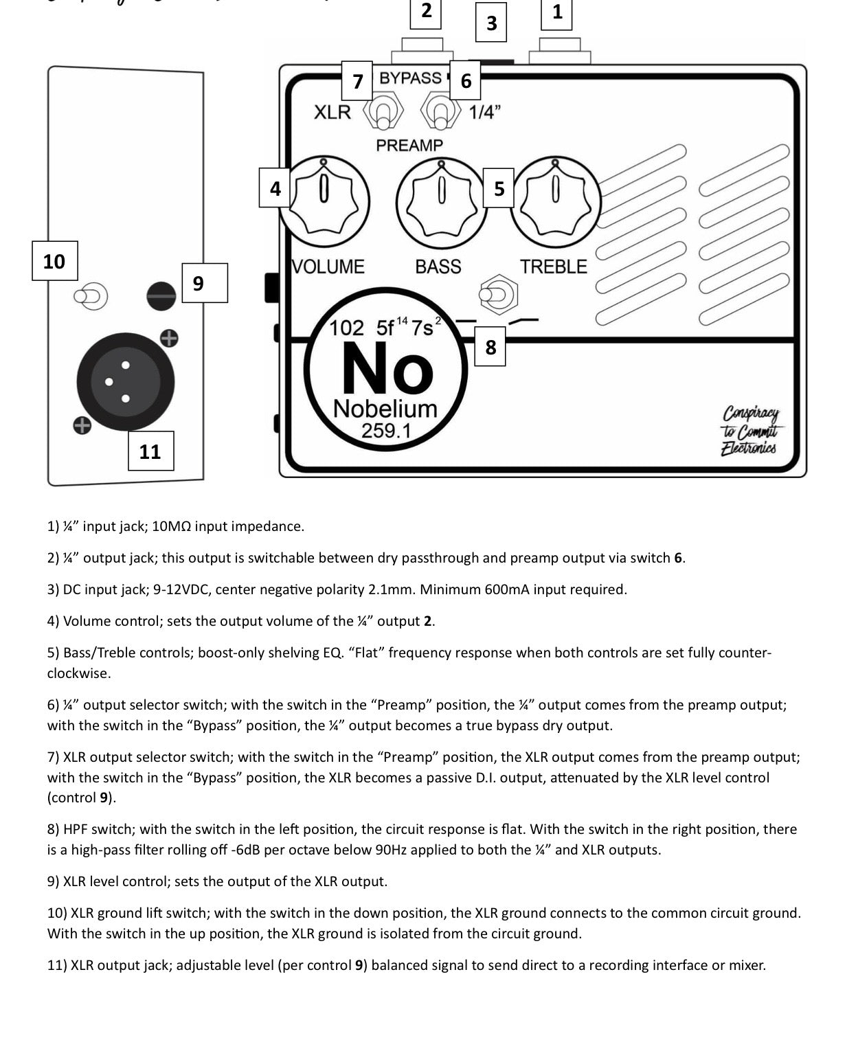 Nobelium Valve Preamp DI Pedal - Vintage Bass Room