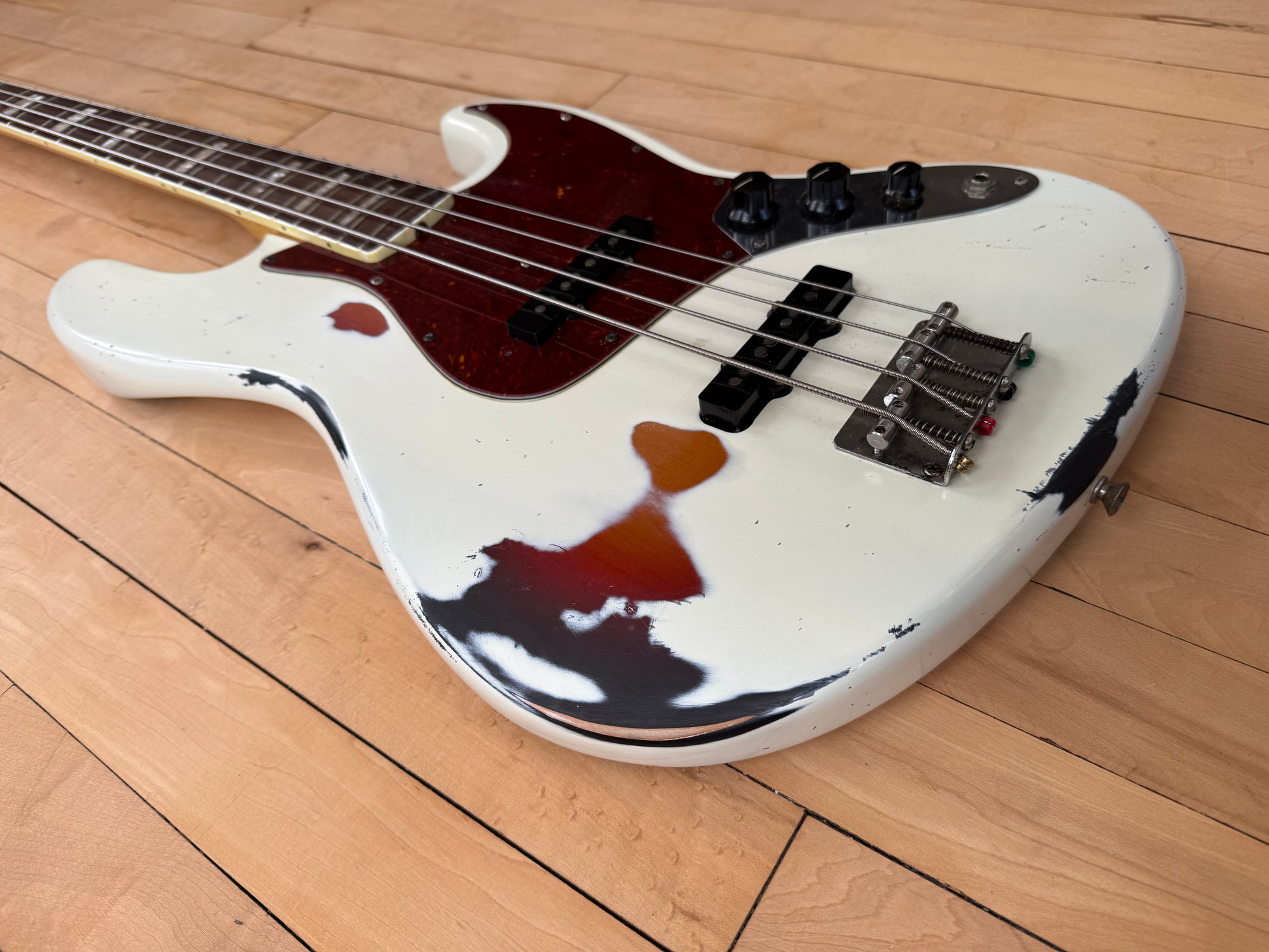 1969 Fender Jazz Bass Guitar Olympic White over Sunburst - Vintage Bass Room