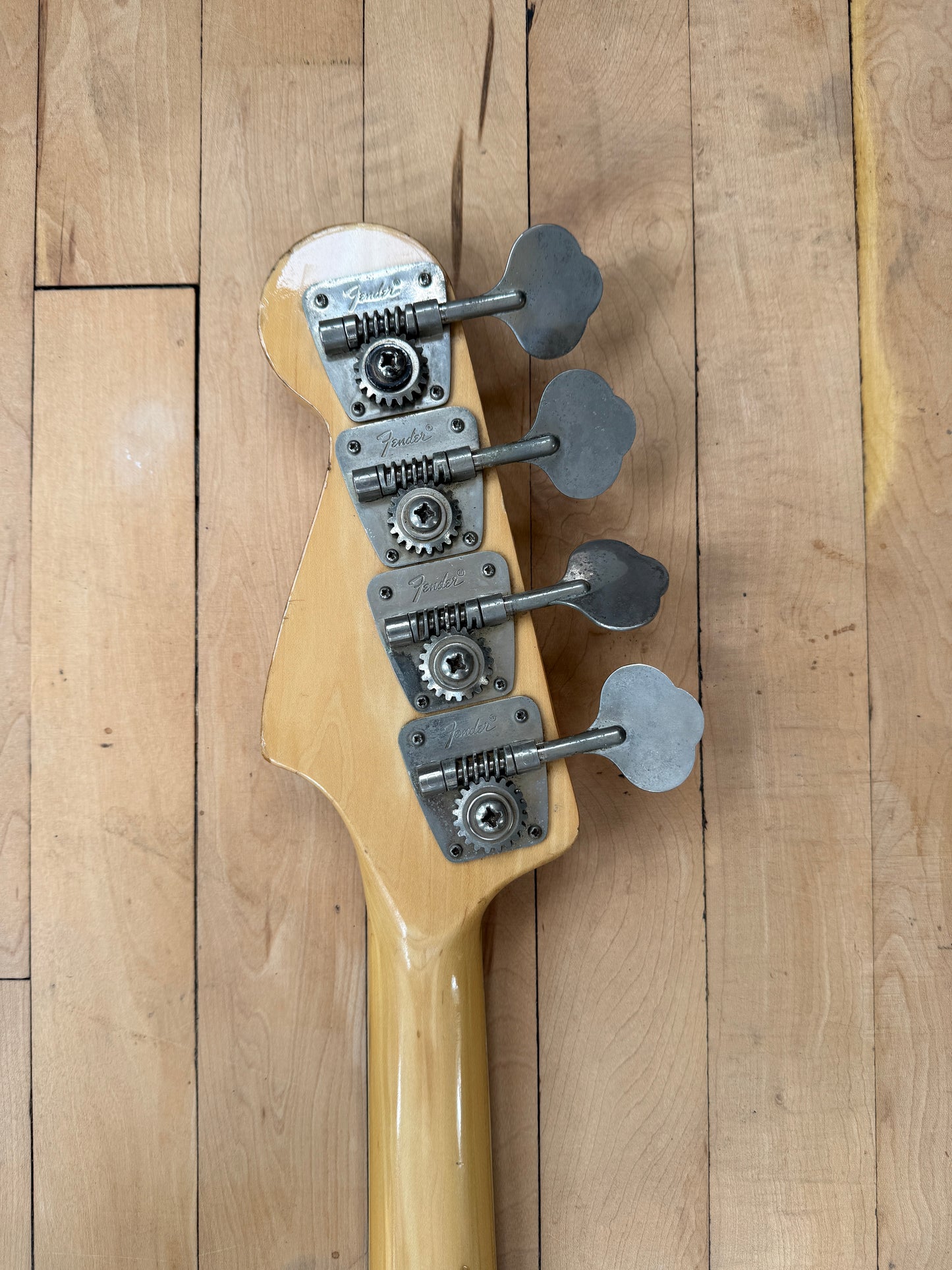 1969 Fender Jazz Bass Guitar Olympic White over Sunburst - Vintage Bass Room