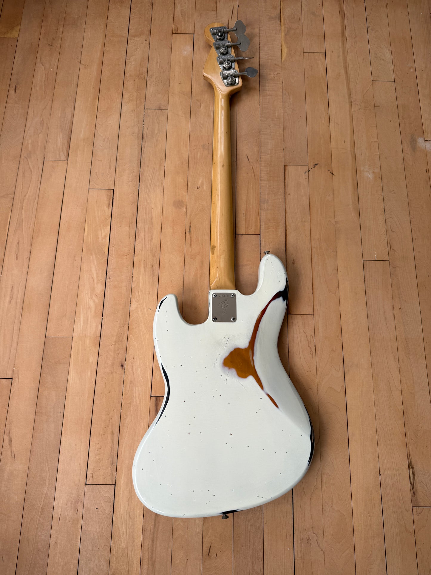 1969 Fender Jazz Bass Guitar Olympic White over Sunburst - Vintage Bass Room