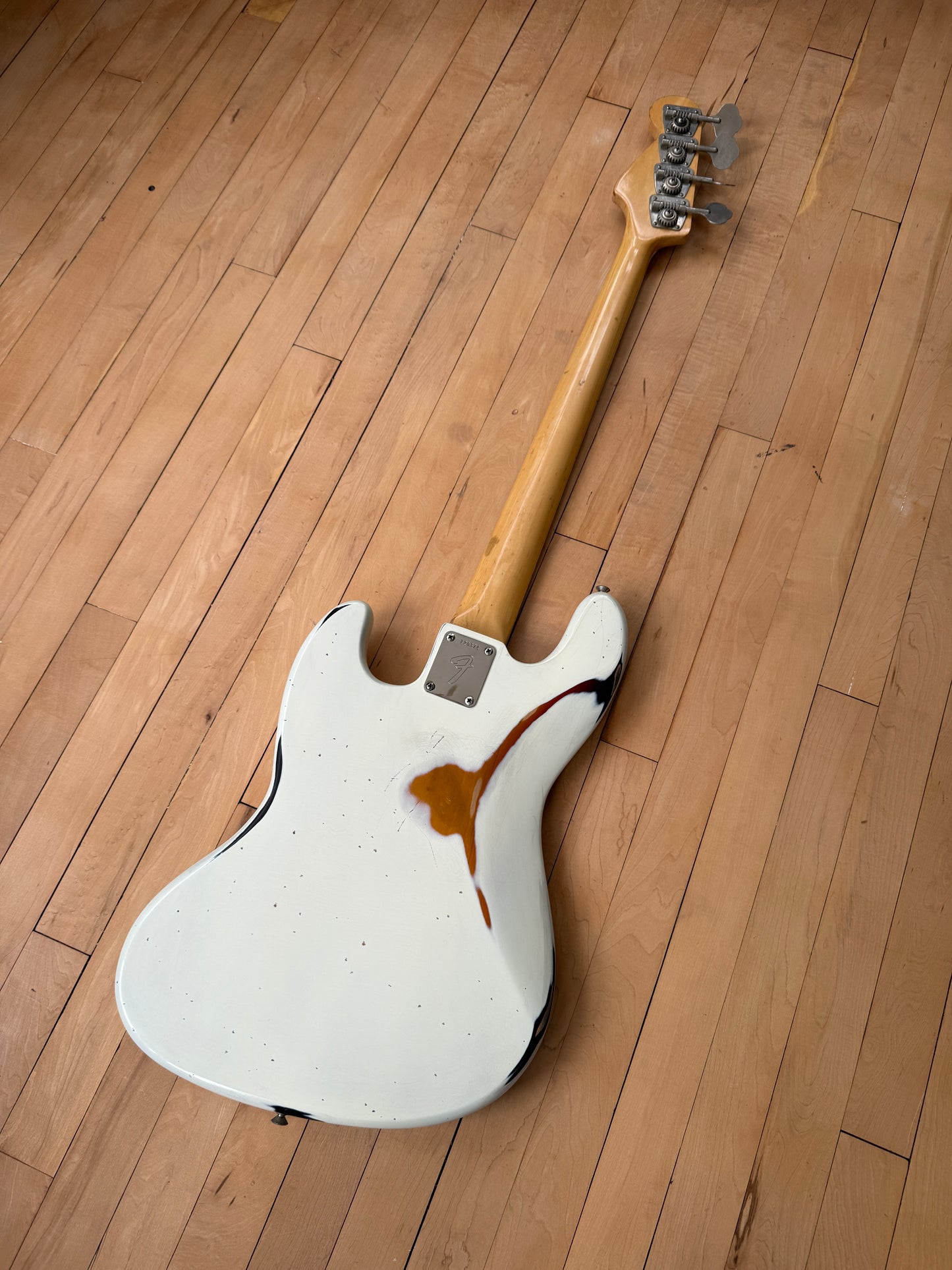 1969 Fender Jazz Bass Guitar Olympic White over Sunburst - Vintage Bass Room