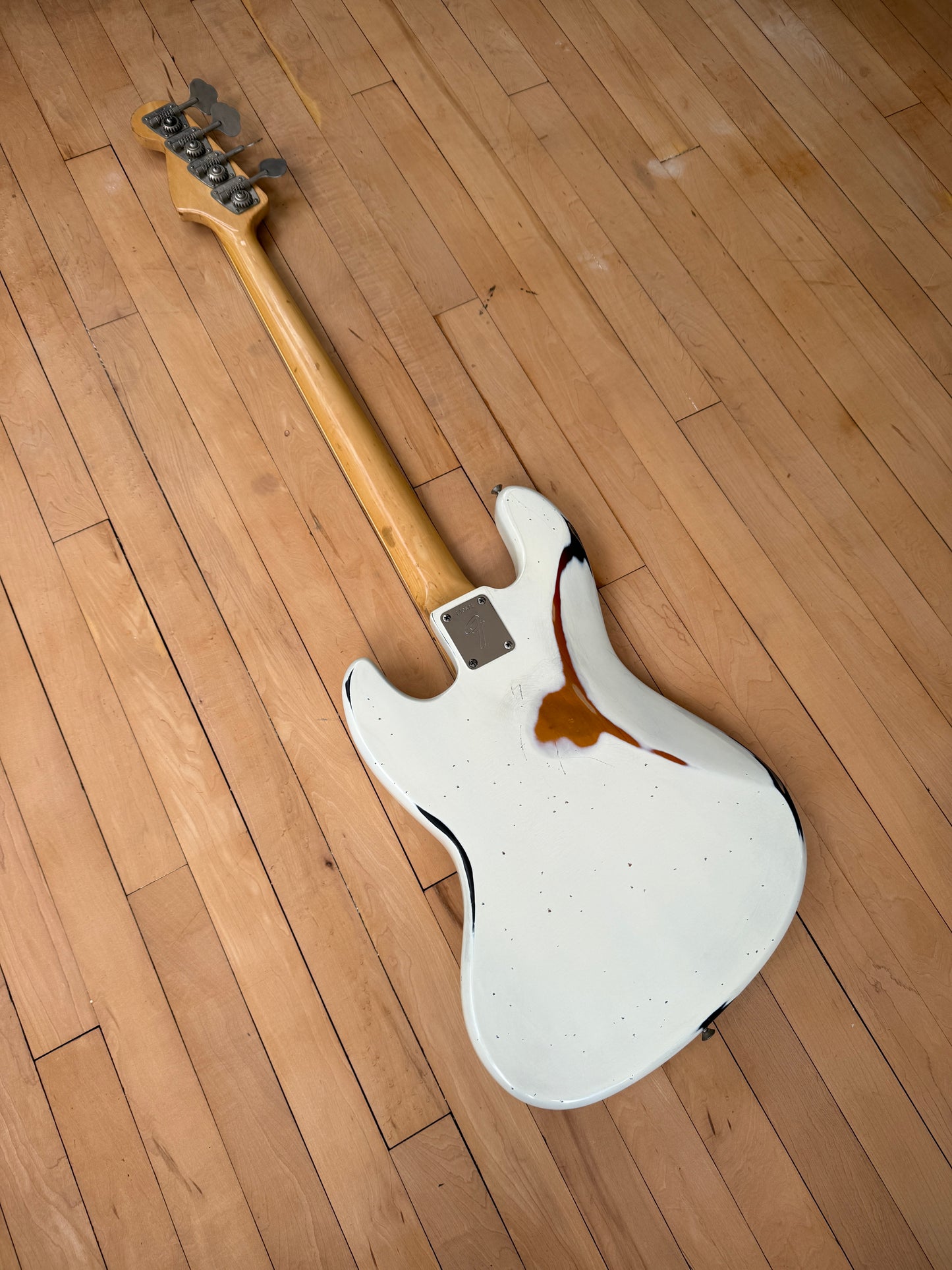 1969 Fender Jazz Bass Guitar Olympic White over Sunburst - Vintage Bass Room