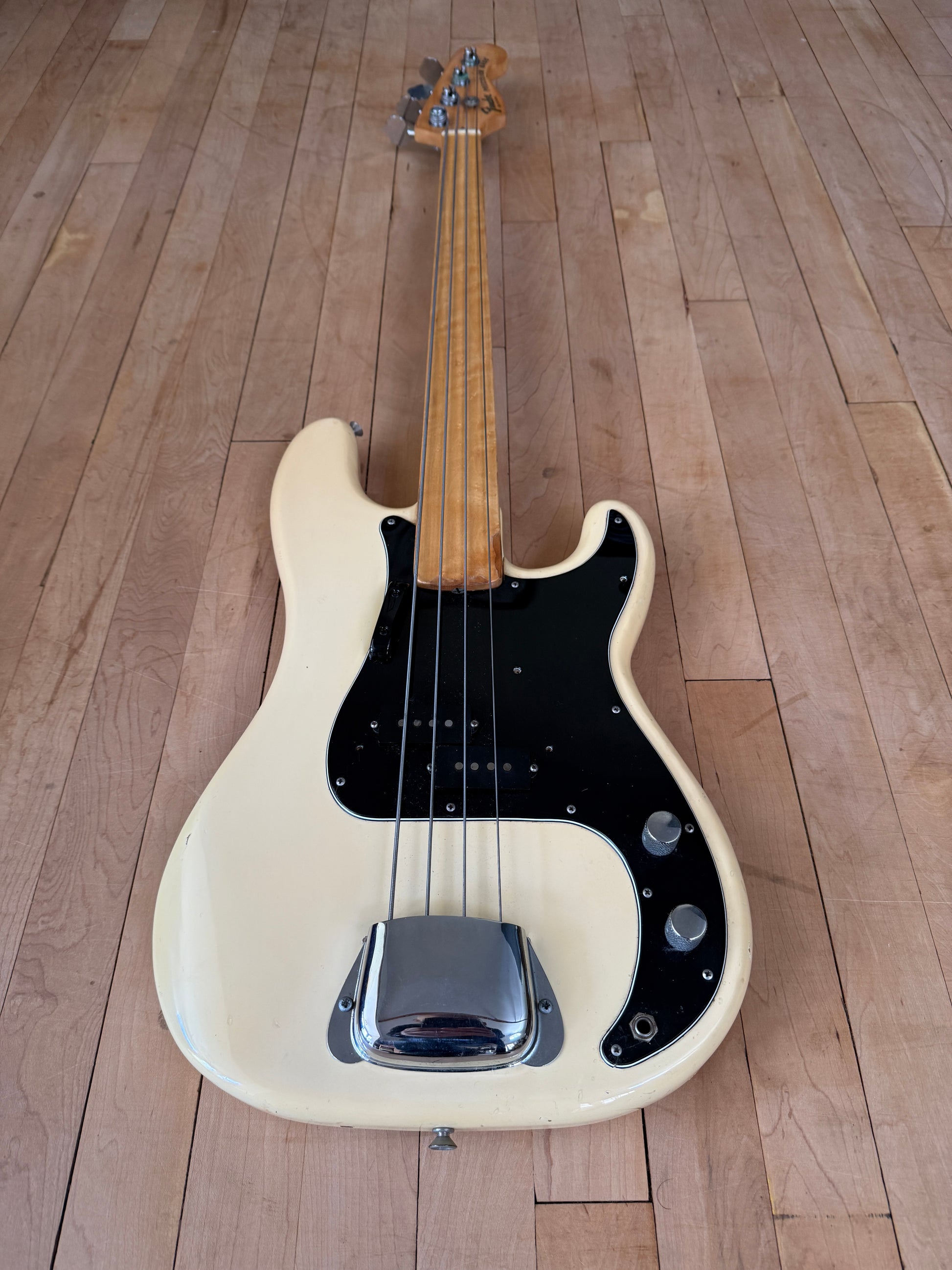 1978 Fender Precision Fretless Bass Guitar Olympic White - Vintage Bass Room