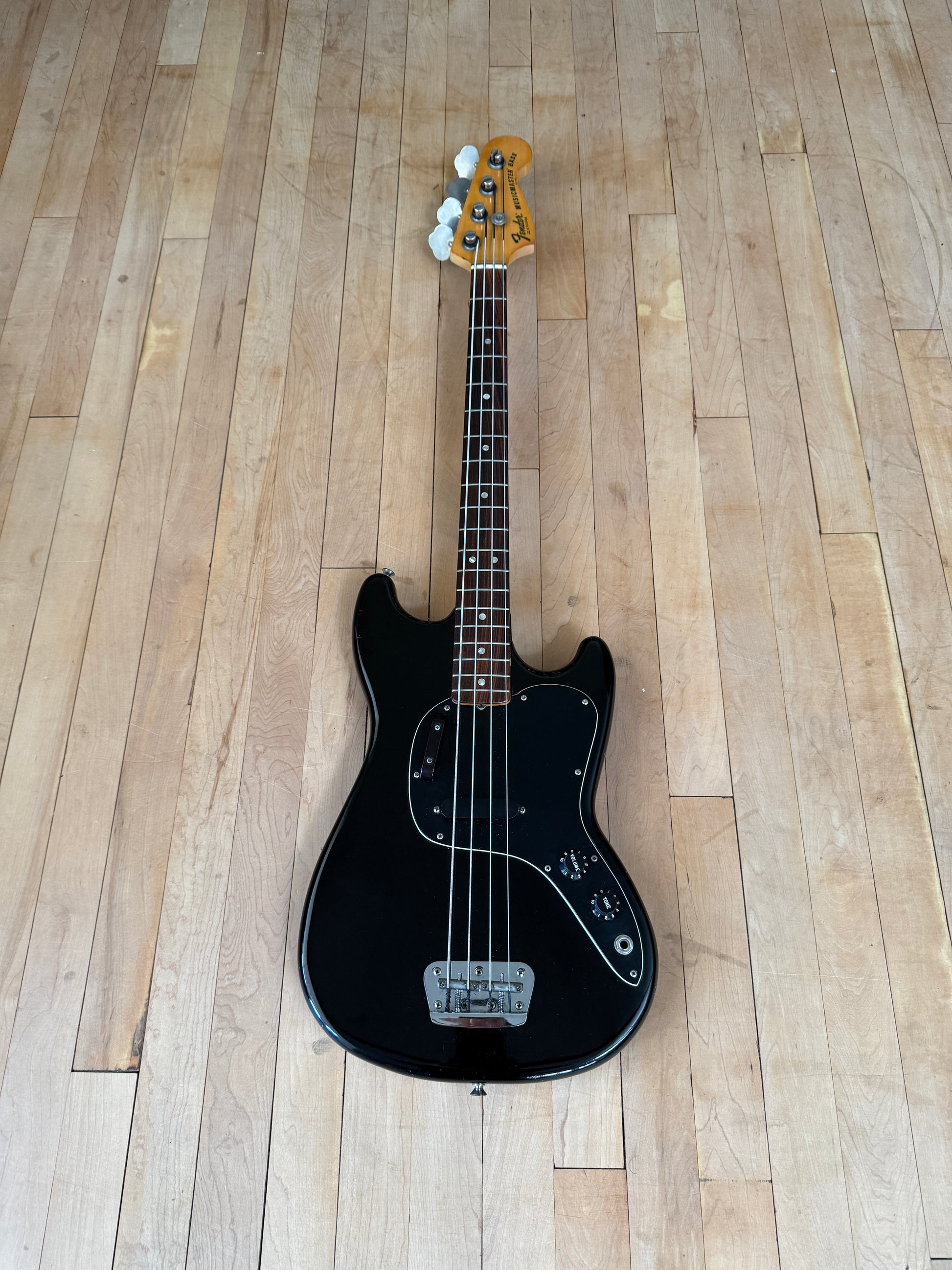 1978 Fender Musicmaster Bass Guitar Black Short Scale - Vintage Bass Room