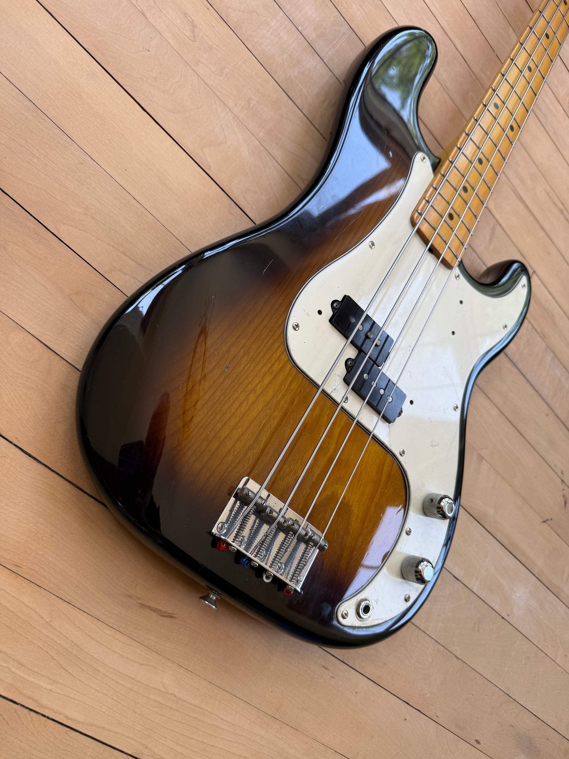 1983 JV Squier Precision Bass Guitar Sunburst - Vintage Bass Room