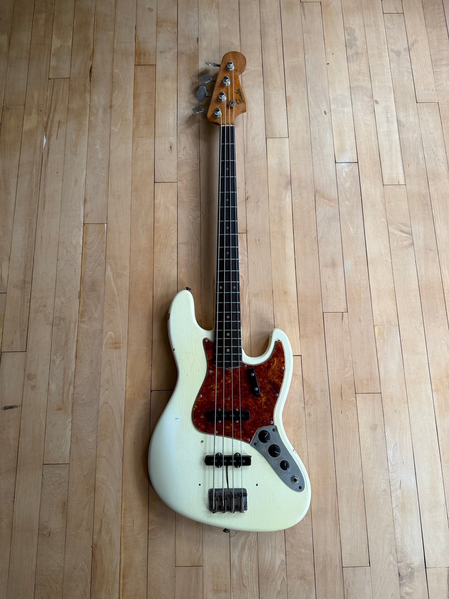 1963 Fender Jazz Bass Guitar Olympic White Refinish - Vintage Bass Room